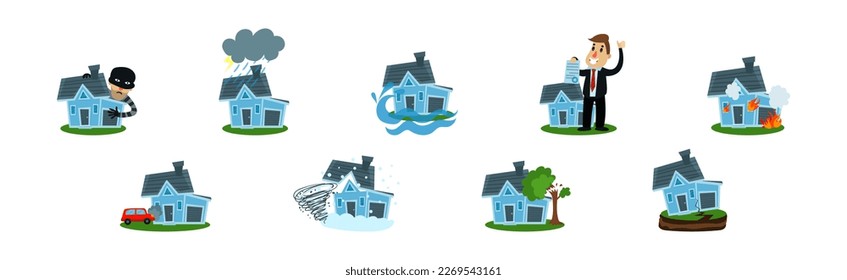 House and Real Estate Insurance from Damage Vector Set
