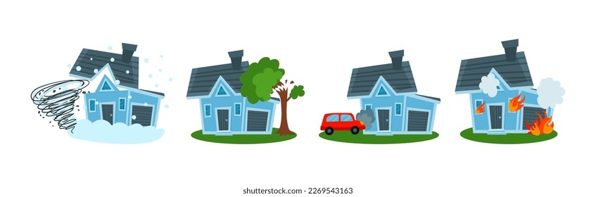 House and Real Estate Insurance from Damage Vector Set