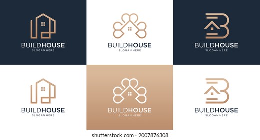 House real estate logo design collection. Creative home line logo set.
