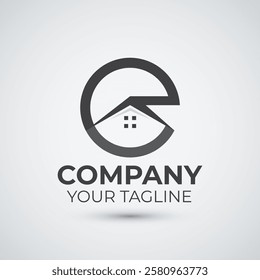 House and real estate logo design circle template