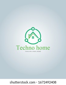 logotipo inmobiliario de casa con icono de tecnología vectorial libre