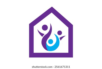 House real estate logo vector Hand and happy family logo design
