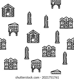 House Real Estate Vector Seamless Pattern Thin Line Illustration