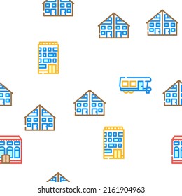 House Real Estate Vector Seamless Pattern Color Line Illustration