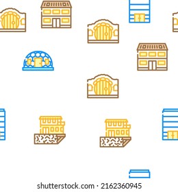 House Real Estate Vector Seamless Pattern Color Line Illustration