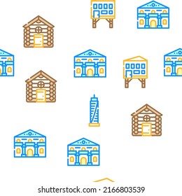 House Real Estate Vector Seamless Pattern Color Line Illustration