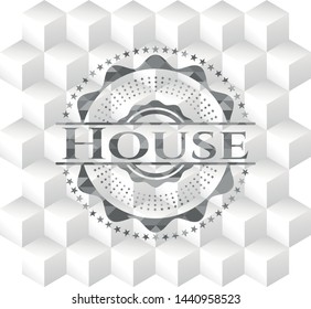  House realistic grey emblem with cube white background