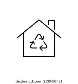 House with recycling arrows symbol. Eco-friendly sustainable living, conscious waste management. Pixel perfect, editable stroke icon