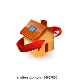 House and red arrow around it. Vector