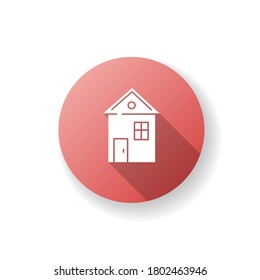 House red flat design long shadow glyph icon. Suburban building. Home for living. Downtown dwelling. Real estate ownership. Cottage rental. Apartment amenity. Silhouette RGB color illustration