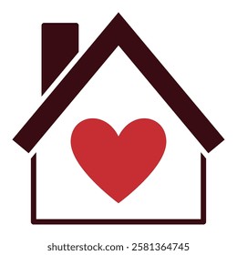 House with Red Heart vector icon or symbol for love and emotions