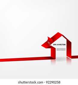 House from red ribbon. Vector.