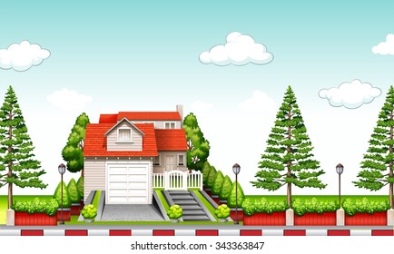 House with red roof at daytime illustration