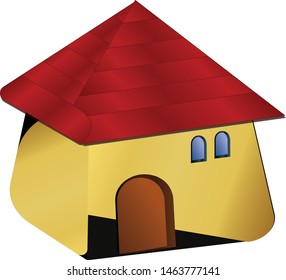 A house with a red roof, isolated, white,