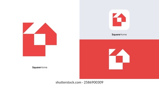 House red square Logo design. Letter L  Logo design with icon home concept template for property real Estate company. Simple modern Logo Illustration with House Icon, logotype sign easy to remember.