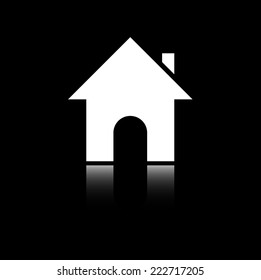House. Reflecting mirror shadow. Black and white icon. Vector illustration. Series of pictures.