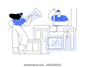 House rehab isolated cartoon vector illustrations. Group of house flippers repairing a building, small business, real estate rehabbing process, preparing apartment for sale vector cartoon.