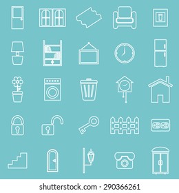 House related line icons on blue background, stock vector