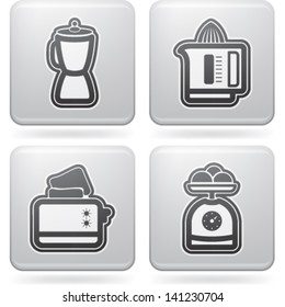 House related Objects from left to right, top to bottom:  Blender, Juicer, Toaster, Kitchen scale.