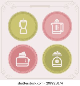 House related Objects from left to right - Blender, Juicer, Toaster, Kitchen scale. 