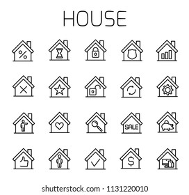 House related vector icon set. Well-crafted sign in thin line style with editable stroke. Vector symbols isolated on a white background. Simple pictograms.