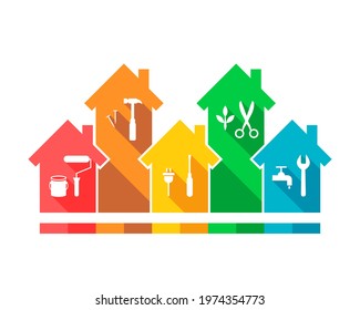 House and related work tool icons concept