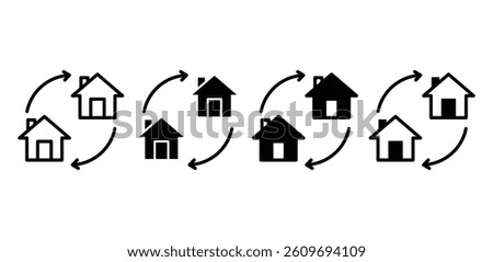 House Relocation Icons with Circular Arrows Black and White Color Vector Design