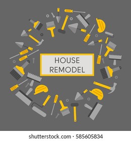 House remodel banner. Hand tools for home renovation and construction. Flat style, vector illustration.