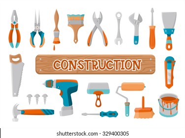 House remodel, construction, building, collection of house repair icons, design elements, vector illustration