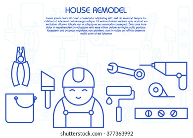 House remodel. Flat style banners. Thin line illustration.