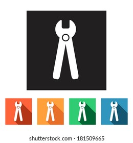 House remodel: set of flat colored simple web icons (pincers, nippers, grampus, tools, hardware, manufacture), vector illustration