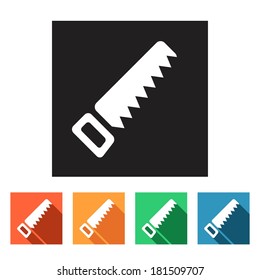 House remodel: set of flat colored simple web icons (handsaw, saw, tools, hardware, manufacture), vector illustration