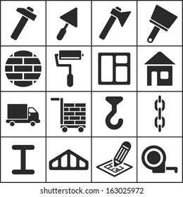 House remodel: set of flat simple web icons (construction, building), vector illustration