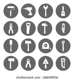 House remodel: set of vector design flat working tools icons, white on grey basis