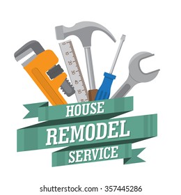 House Remodel Tools. Home Repair Service. House Repair Company Logo. Flat Style Toola For Building, Remodel And Repair, House Remodel Icon, Home Repair Icon, Diy Tools