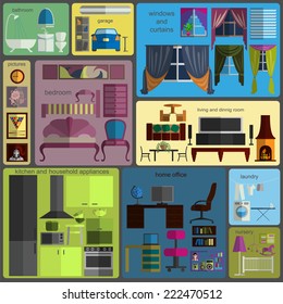 House remodeling infographic. Set flat interior elements for creating your infographics. Vector illustration