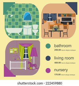 House remodeling infographic. Set interior elements for creating your infographics. Vector illustration