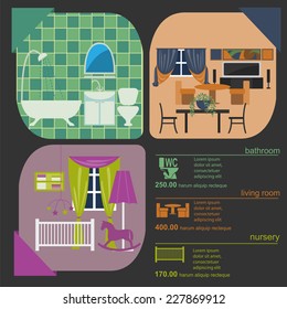 House remodeling infographic. Set interior elements for creating your infographics. Vector illustration