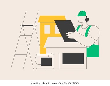 Abstrakte Vektorgrafik des Hauses bei der Renovierung. Ideen und Tipps zur Umgestaltung von Immobilien, Bauleistungen, potenzieller Käufer, Hausliste, Design-Projekt-Renovierung abstrakte Metapher.