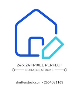 Icone de iu de linha colorida da renovação da casa. Design de casa. Exterior do edifício, construção. Reparo, manutenção. Símbolo linear duotônico de vetor isolado. Elemento de interface do usuário, pixel perfect