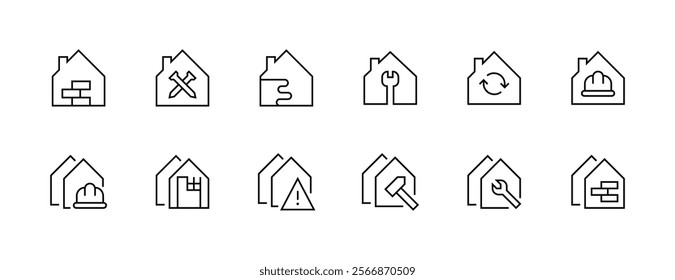 House renovation icon collection. House, repair, renovate, construction, remodeling, home improvement and more. Editable stroke. Pixel Perfect. Grid base 32px.