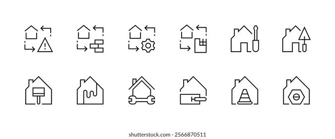 House renovation icon collection. House, repair, renovate, construction, remodeling, home improvement and more. Editable stroke. Pixel Perfect. Grid base 32px.