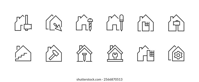 House renovation icon collection. House, repair, renovate, construction, remodeling, home improvement and more. Editable stroke. Pixel Perfect. Grid base 32px.