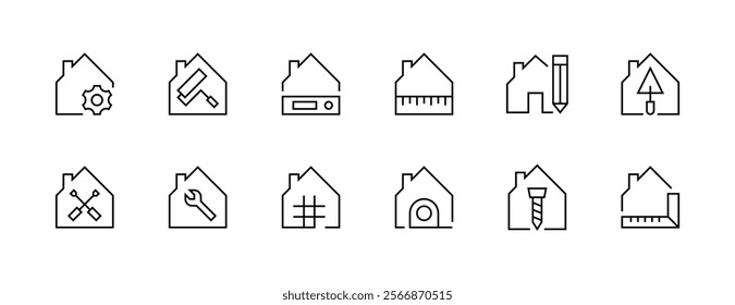 House renovation icon collection. House, repair, renovate, construction, remodeling, home improvement and more. Editable stroke. Pixel Perfect. Grid base 32px.