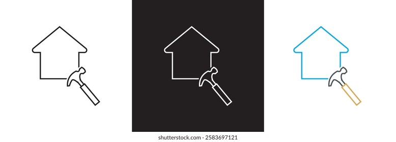 House renovation icon. simple update home with arrow design pictogram vector for app,  logo ,web webpage button UI interface element. isolated on white and black background. Vector illustration. 