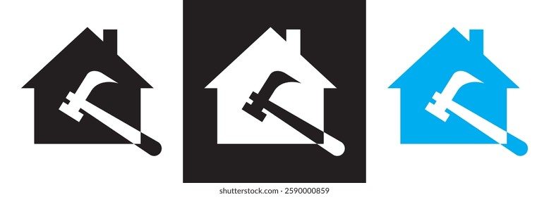House renovation icon, simple update home design pictogram vector for app logo ads web webpage button UI  elements . Isolated on white and black background. Vector illustration. EPS 10