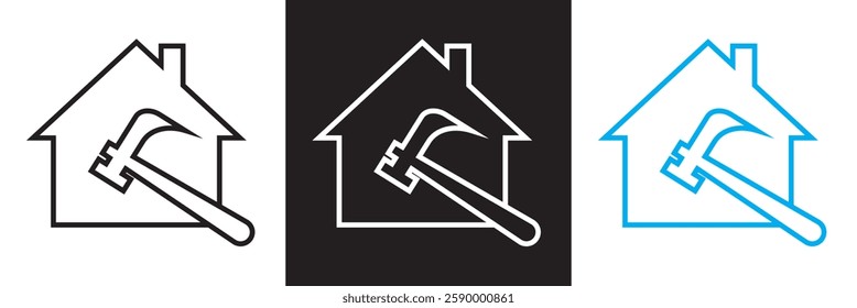 House renovation icon, simple update home design pictogram vector for app logo ads web webpage button UI  elements . Isolated on white and black background. Vector illustration. EPS 10