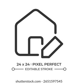 Ícone de interface do usuário da linha de renovação da casa. Design de casa. Exterior do edifício, construção. Reparo, manutenção. Símbolo de contorno de vetor isolado. Elemento linear da interface do usuário do Webdesign, pixel perfect