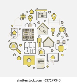 House for rent colorful illustration. Vector circular creative symbol made with real estate icons