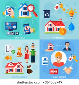 House rent design concept set with flat tenancy icons isolated vector illustration